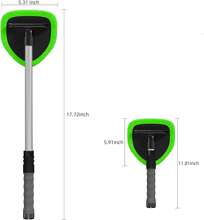 desin Windshield Cleaning Tool, Car Window Cleaner Windshield Cleaner with 4 Reusable and Washable Microfiber Pads and Extendable Handle Auto Inside Glass Wiper Kit (Green)