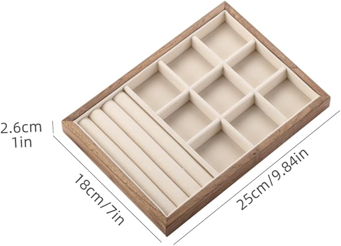 9 Grid +3 Line Black Walnut Wooden Jewelry Tray Organizer with Velvet Lining - Premium Jewelry Storage for Rings, Earrings, Brooches, LuxuryJewelry Drawer Organizer & Display Tray