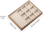 9 Grid +3 Line Black Walnut Wooden Jewelry Tray Organizer with Velvet Lining - Premium Jewelry Storage for Rings, Earrings, Brooches, LuxuryJewelry Drawer Organizer & Display Tray