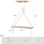 Mkono Macrame Hanging Shelves Boho Wall Decor Set of 2 Rustic Wood Floating Storage Shelf for Bedroom Bathroom Living Room Nursery Dorm Room, Display Shelving for Hanging Plants Photos