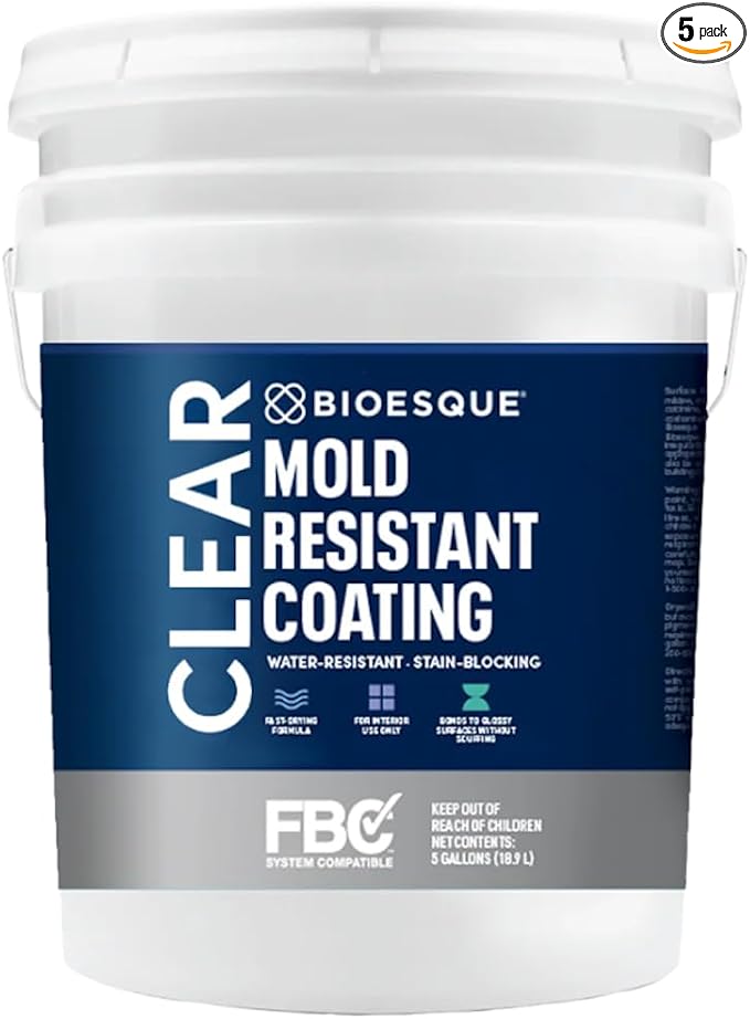 Bioesque Mold Resistant Coating, Water-Resistant, Stain-Blocking, Fast-Drying Formula, Clear, 5 Gallon (Pack of 1)