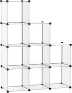 C&AHOME Cube Storage, 9-Cube Plastic Closet Cabinet Organizer, DIY Stackable Bookshelf, Modular shelving Units Ideal for Home, Office, Kids Room, 36.6"L x 12.4" W x 48.4" H Translucent White SBTM3009A