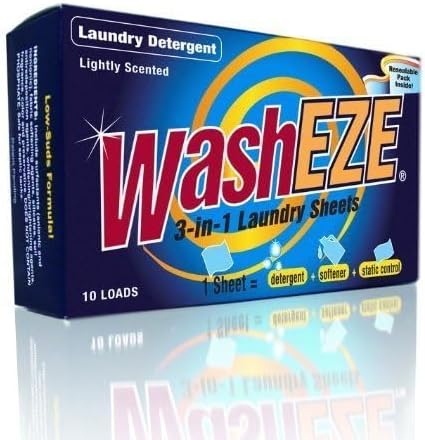 WashEZE Laundry Detergent Sheets 40 Loads Light Scent Includes Detergent Fabric Softener Stain Lifter and Static Guard All in One Laundry Detergent Solution