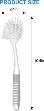 SetSail Dish Brush with Handle, 2 Pack Stiff Bristles Dish Scrubber with Built-in Scraper Dish Scrub Brushes for Cleaning Dishes, Pots and Pans, Kitchen Sink, 3 Pack, Grey White