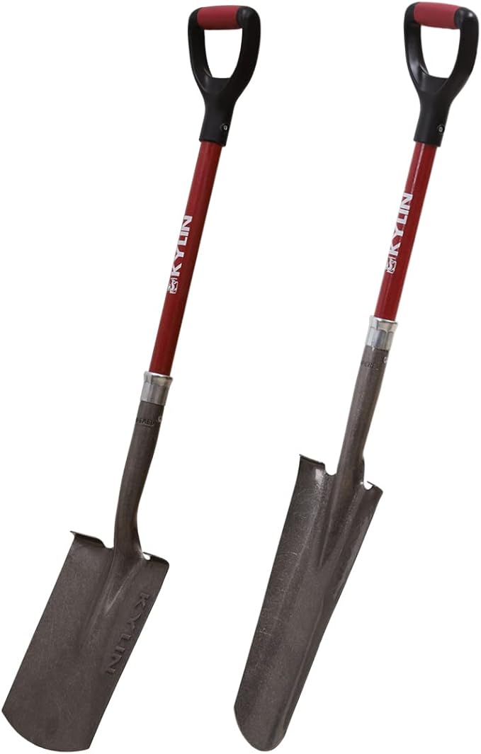 KYLIN 14-Gauge Heavy Duty Shovels Set,2-Piece Fiberglass D-Handle Spade,16” Drain Landscping Shovel, for Gardening, Cleaning Out Ditches, Laying Cable Channels, Construction and Landscaping Industry.