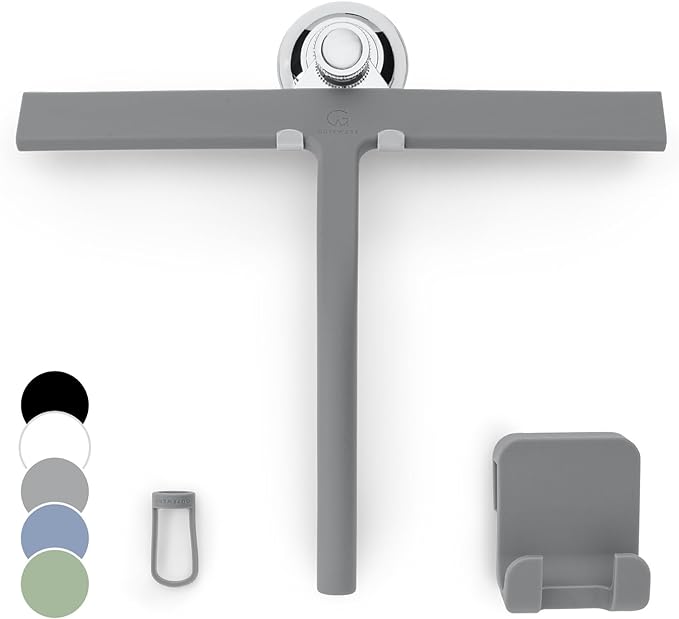 GÜTEWERK Shower Squeegee for Glass Doors, Silicone Window Squeegee, Bathroom and Glass Cleaning - Gray - 11 Inch