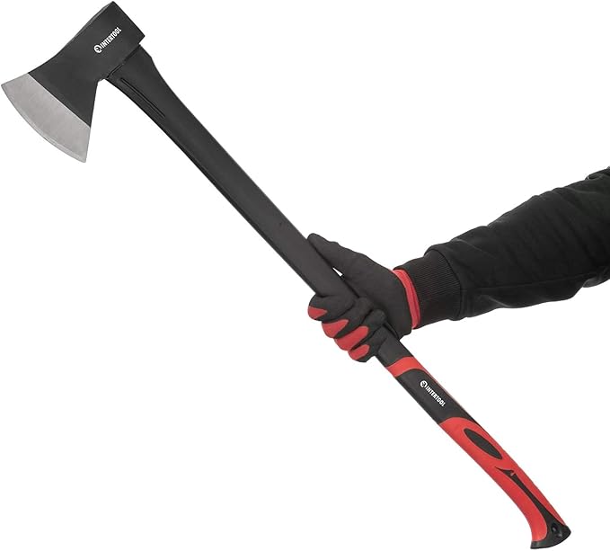 INTERTOOL Chopping Axe and Hatchet Set, 36-Inch Long and 14-Inch Hatchet, Shock Absorbing Fiberglass Handles With Blade Protectors HT-0264-0291