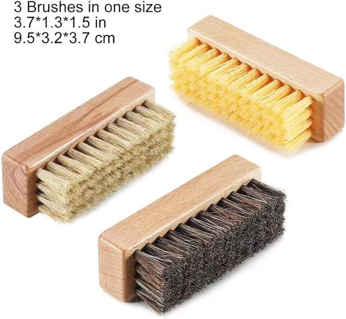 Shoe Cleaning Brush Set with Nylon, Boar and Horsehair Bristles, Wooden Sneaker Cleaner Brush for Leather, Suede, Canvas, Textile, Bags and Accessories - 3 Pack