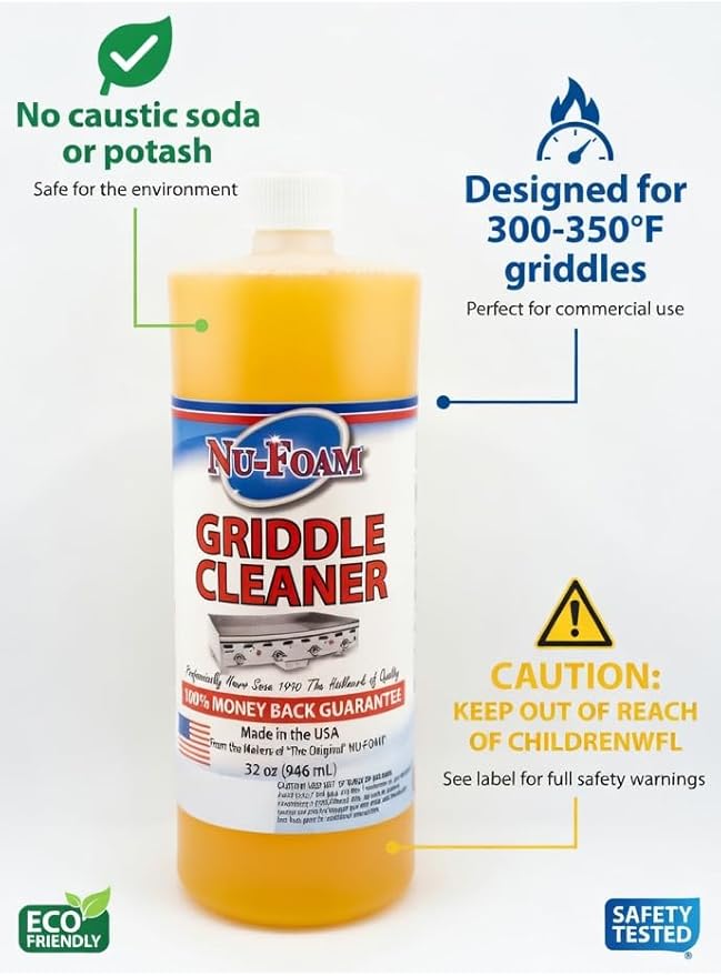 Nu-Foam Griddle Cleaner, Professional Flat Top Cleaning Liquid, 32 oz, for Commercial Griddles (2)