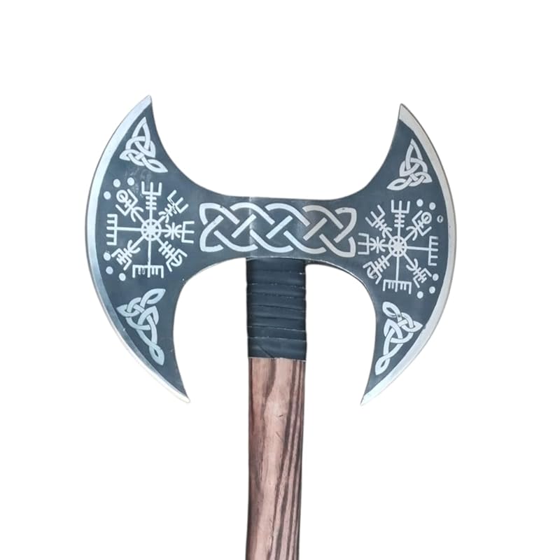 [Viking Cutlery] Double-Headed Viking Axe – Hand-Forged Norse Berserker Battle Axe | Large Dual Blade Steel Axe | Broad Dane Hunting Axe | Unique Gift for Men