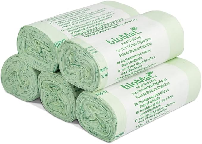 bioMat AirBox Compost Bin for Countertop with 2.6 Gallon Compostable Trash Bags (125 Bags with Handle Ties), BPI Certified