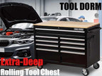 Tool Chest Cabinet, Large Capacity Metal Tool Box with Wheels and Cylinder Locking, Roll Around Storage Organizer Tool Cart for Garage, Redtool cabinets on Wheels (Black, 9-Drawer-Wheel)