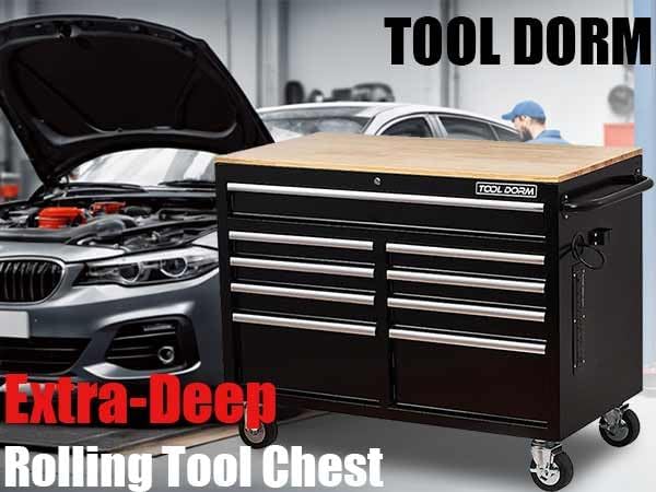 Tool Chest Cabinet, Large Capacity Metal Tool Box with Wheels and Cylinder Locking, Roll Around Storage Organizer Tool Cart for Garage, Redtool cabinets on Wheels (Black, 9-Drawer-Wheel)