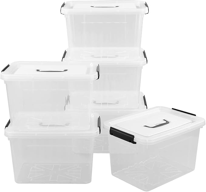 Cand 12 Quart Plastic Latching Box, Clear Storage Bin with Lid, 6 Packs