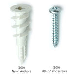 CONFAST Nylon Self-Drilling Drywall/Hollow-Wall Anchor Kit with Screws, 200 Pieces (100) #8 Anchors & (100) 1" Screws