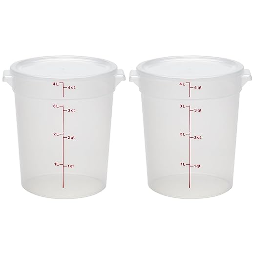 Cambro Food Storage Containers with Lids (BPA-Free) - 4 Quart - Food Grade Buckets with Lids (2 Pack) - For Dough Proofing and Brining (Translucent)