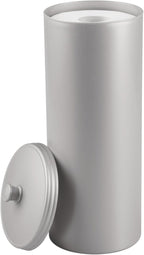 iDesign Freestanding Bathroom Toilet Paper Storage Holder with Lid for 3 Extra Rolls, Silver
