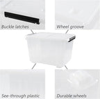 Farmoon 4 Pack 30 Quart Plastic Latching Storage Box Bin with Wheels, Clear