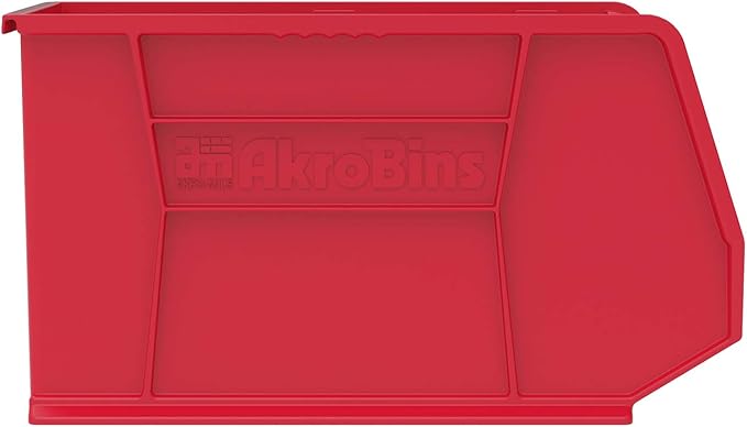 Akro-Mils 30265 AkroBins Plastic Storage Bins, Space-Saving Stackable Bins for Garage, Pantry, Craft Organization, 18-" x 8.25-" x 9-", Red, 6-Pack