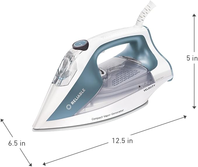 Reliable Velocity 180IR Patented Compact Vapor Generator Steam Iron with no leak or drip technology. Perfect for Clothes, Sewing, Quilting and Crafting, Ceramic Soleplate, Continuous Steam Ironing