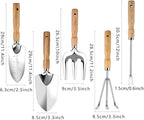 5-Piece Garden Tool Set, Heavy-Duty Rust-Resistant Stainless Steel with Ergonomic Non-Slip Wooden Handles – Durable Gardening Tools Gift, Includes Trowel, Transplanter, Hand Fork, Cultivator & Weeder