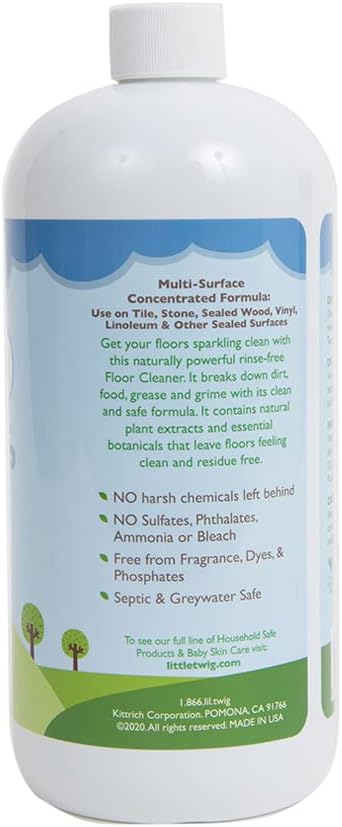 Little Twig Plant Based Concentrated Multi-Surface and Floor Cleaner with Eco-Friendly Ingredients & No Toxic Residue, Child & Pet Safe, Unscented, 32 Fluid Oz (LTWG-FCFF32-06)