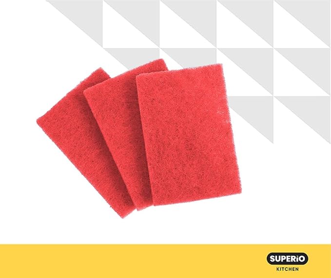 Scouring Pad Non-Scratching Scrubber Non-Scratch Cleaning Scrub Pads Heavy Duty Scouring Pad Reusable Kitchen Scrubbing Pad Pack of 15 Red, by Superio