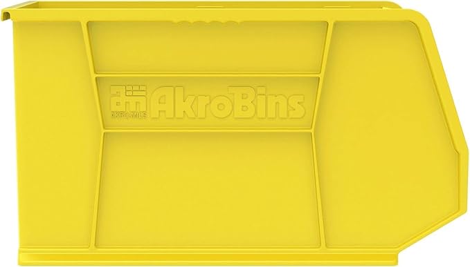 Akro-Mils 30265 AkroBins Plastic Storage Bins, Space-Saving Stackable Bins for Garage, Pantry, Craft Organization, 18-" x 8.25-" x 9-", Yellow, 6-Pack