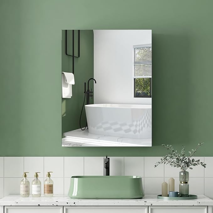 Quavikey Bathroom Medicine Cabinet with Mirror, Aluminum Surface Mount or Recessed Mirror Medicine Cabinet 20x26 Inch, Silver