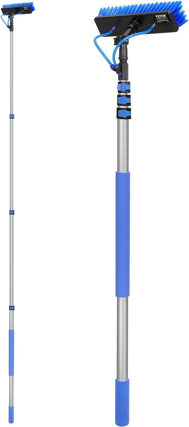 VEVOR Water Fed Pole Kit, 12FT Solar Panel Cleaning Pole with Extendable Handle, 180° Rotatable Brush Head & 65.6FT Hose, Household & Outdoor Window Cleaner Tool for Caravan Solar Panel Deck