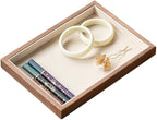 Black Walnut Wooden Flat Jewelry Tray with Lint-Lining, Stackable Jewelry Drawer Storage, Display Tray for Jewelry Organization & Showcase, Premium Quality Jewelry Holder for Women