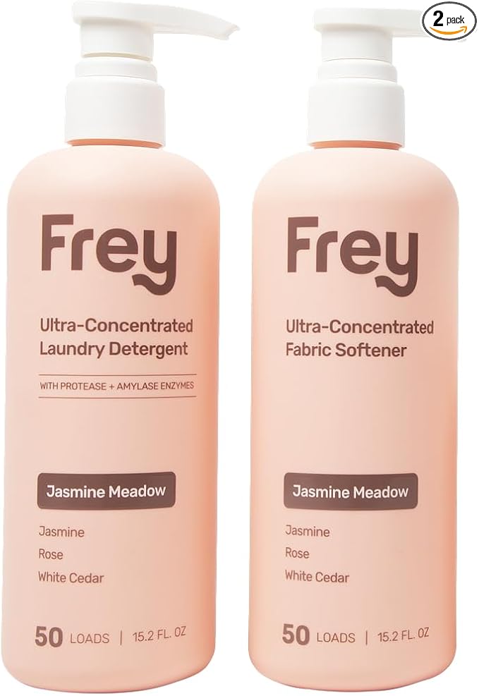 FREY Full Wash Laundry Care Bundle - Concentrated Liquid Laundry Detergent & Fabric Softener (Jasmine Meadow)