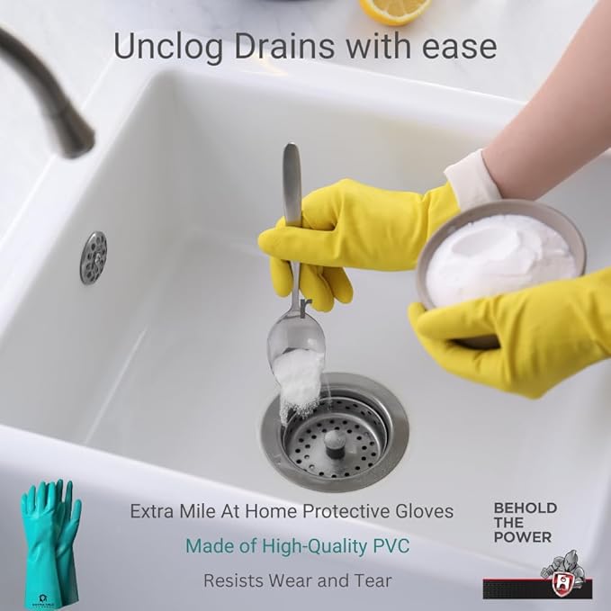 Glug Drain Opener Cleaning Kit – Crystal Drain Cleaner + Gloves – Safe Clog Remover for Sinks, Showers, and Tubs – Extra Mile at Home