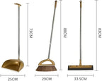 Gold Broom Dustpan Set Folding Dustpan Long Handle Rubber Wiper Space-Saving Floor Cleaner Kit Household Cleaning Accessory for Cleaning(Gold-2pcs)
