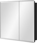 Black Bathroom Medicine Cabinet with Beveled Edge Mirrored Door 30 x 26 inch, Recessed or Surface Mount, with Adjustable Glass Shelves