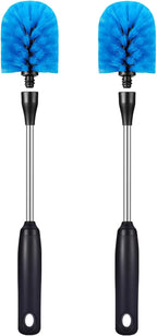 Stainless Steel Bottle Brush with Replaceable Head, Long Handle Scrub Brush for Water Bottles, Glasswares, Mugs, Flasks, Tumblers, Vases, and Kitchen Sink, 2 Pack, 13 in