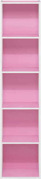 Furinno Luder Bookcase / Book / Storage, 5-Tier Cube, Pink/White
