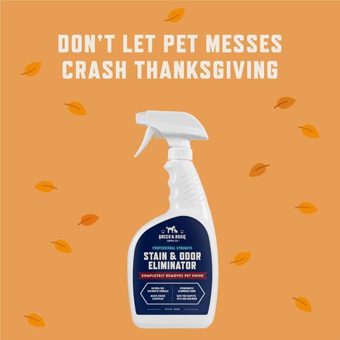 Rocco & Roxie Supply Co. Stain & Strong Odor Eliminator, Enzyme Cleaner, Pet Odor Eliminator for Home - Carpet Stain Remover for Cats & Dog Pee - Urine Destroyer - Carpet Cleaner Spray Clear, 32 Fl Oz