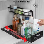 2 Tier Under Sink Storage & Organisation, Under Bathroom Cabinet Storage, Kitchen Sink Organiser Rack, Multi-purpose Under Sink Shelf Organizer (Black)