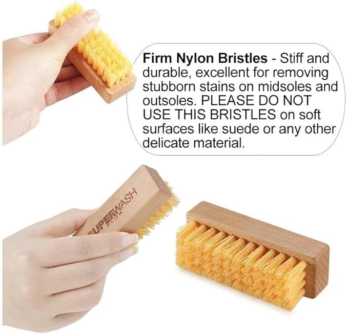 Shoe Cleaning Brushes, Wooden Shoe Sole Bottom Scrub Brush, Stiff Nylon Bristles Scrubbing Stubborn Stains - 3 Pack
