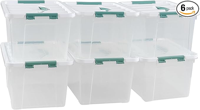 6 Pack 14 L Clear Storage Latch Box, Plastic Storage Bins with Lids
