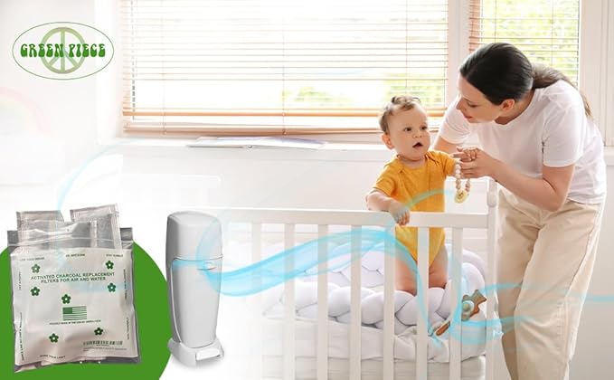Green Piece® All-Natural Baby Diaper Pail Deodorizer - Pack of 36 - Activated Charcoal - Compatible with Diaper Pails, Shoe Closets - Made by Green Piece Mfg