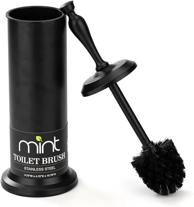 J&V TEXTILES Toilet Brush, Toilet Bowl Brush with Extra Long Handle Durable Bristles Toilet Scrubber and Covered Holder for Toilet Brush Set for Bathroom Cleaning (Matte Black)