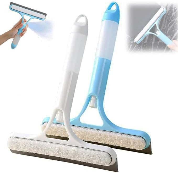 3 in 1 Spray Squeegee, WindowSqueegee with Spray 3 in 1 WindowSqueegee Cleaner, Spray WindowSqueegee Cleaner Tool with SprayBottle, for Car, Home, Kitchen Window（Blue+White）