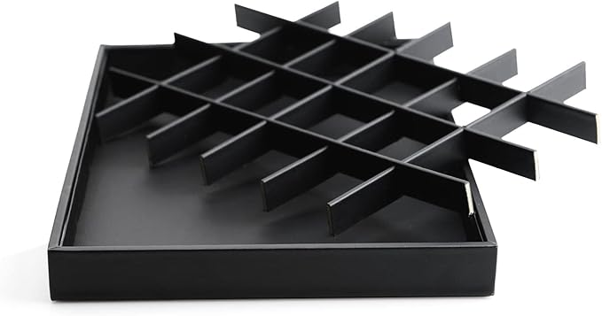 Oirlv Stackable Jewelry Organizer Tray Premium Leather 24 Grid Jewelry Drawer Organizer Dresser Tabletop Trinket Earring Ring Storage