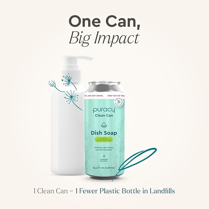 Puracy Natural Dish Soap Clean Can Starter Set - Plant-Based Dishwashing Soap, Non-Toxic Dish Soap, Natural Liquid Dishwashing Detergent Soap As Seen on TikTok (Green Tea & Lime, 14.4 fl oz)