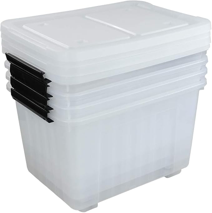 Farmoon 50 Quart Clear Storage Bin, Large Plastic Stackable Box with Lid, 4 Packs