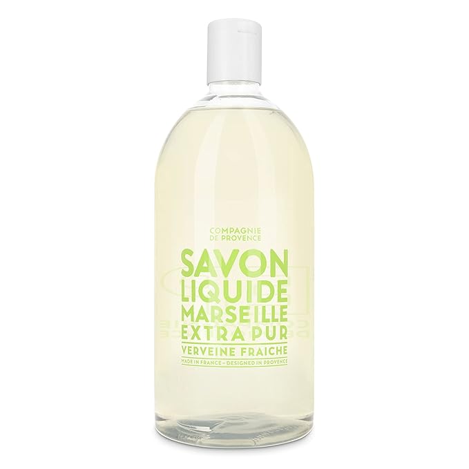 Compagnie de Provence Savon de Marseille Extra Pure Liquid Soap - Fresh Verbena - 16.7 Fl Oz Glass Pump Bottle and 33.8 fl oz Plastic Bottle Refill