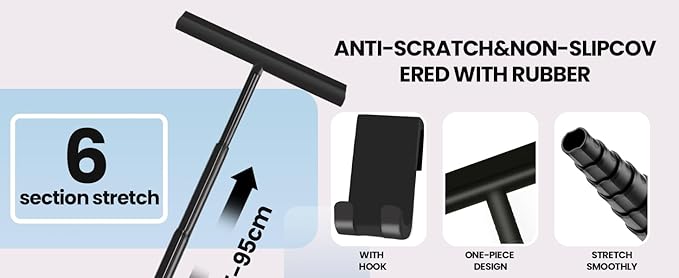 Extendable Shower Squeegee for Glass Doors, Shower Cubicle Squeegee Shower Wiper Window Cleaner Squeegee Shower Silicone, Squeegee Shower with 23.5-97 cm Telescopic Rod