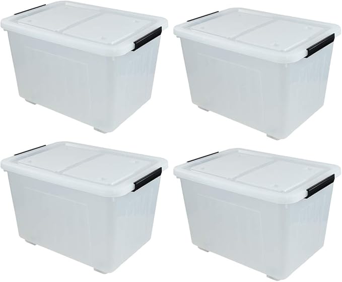 Farmoon 50 Quart Clear Storage Bin, Large Plastic Stackable Box with Lid, 4 Packs